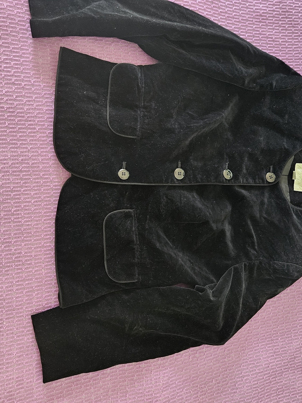Black Velvet Button-Front Women's Jacket - Picture 2 of 10